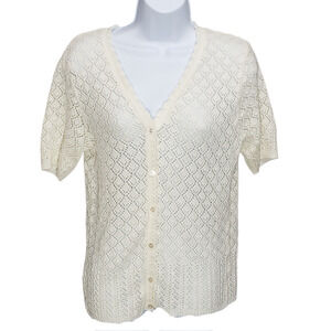 VTG Southern Lady Cream Crochet Knit Top M Scalloped Button Cottagecore Coquette
